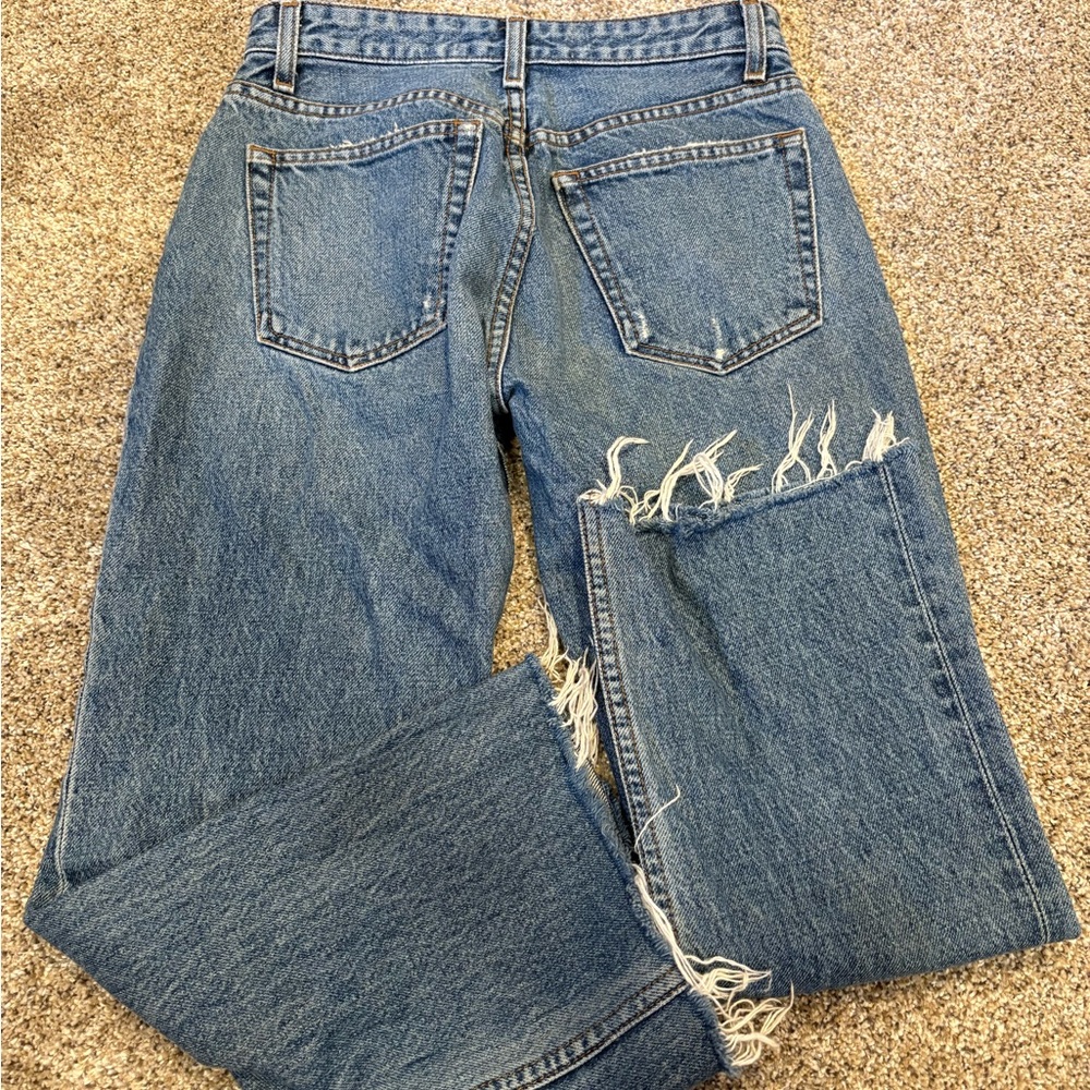 reformation mid rise raw hem crop flare jean in baltic size 27 petite - Picture 4 of 8